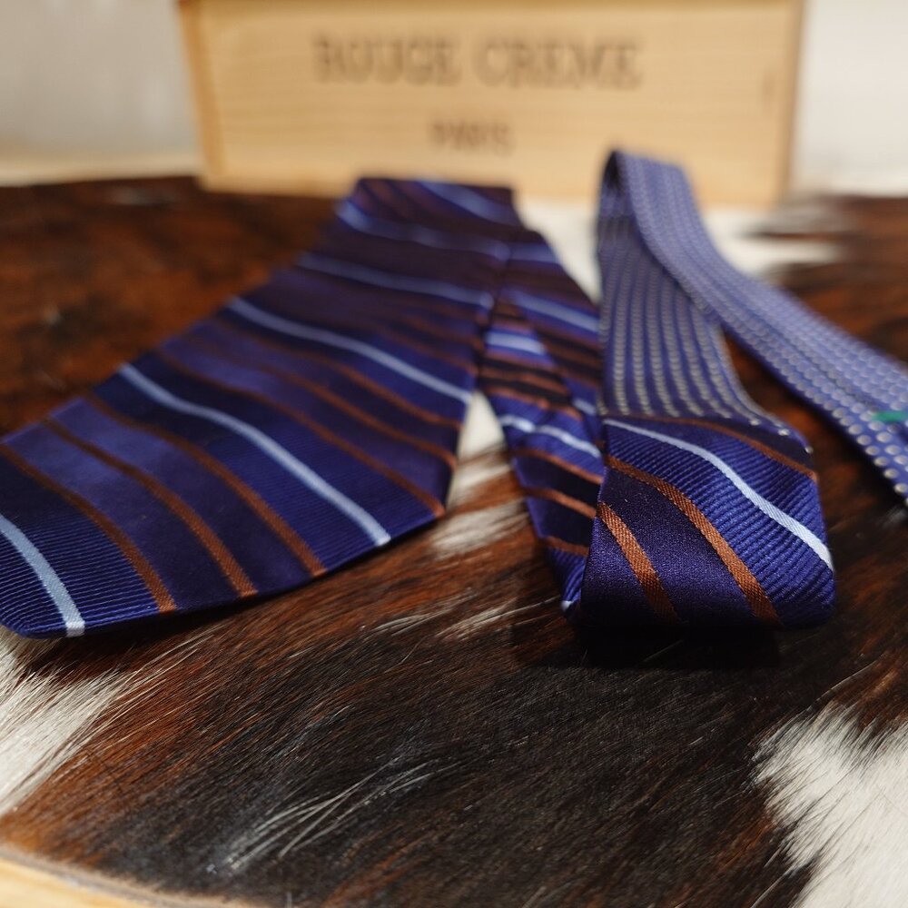 Tommy Hilfiger Blue and Copper Striped Silk Tie